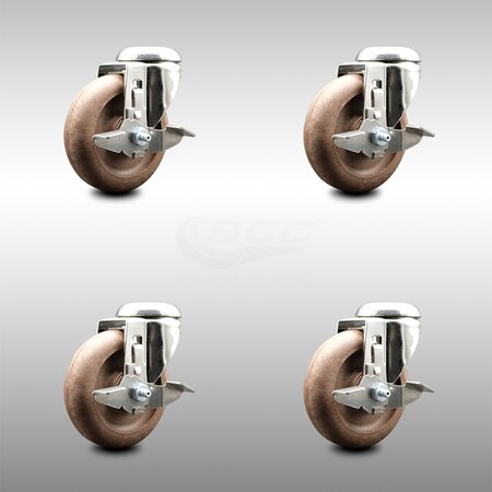 Service Caster 4 Inch 316SS High Temp Glass Filled Nylon Swivel Bolt Hole Caster Set with Brake SCC-SS316BH20S414-GFNSHT-TLB-4